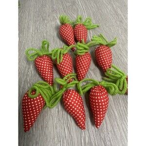 Vintage Handmade Plush Fabric Strawberries Pincushions Or Display Lot Of 9